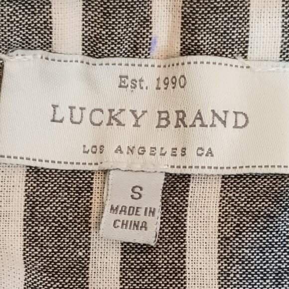 Lucky Brand Stripe Embroidered Top S Short Sleeved V-Neck Gray White Boho Tunic - Picture 7 of 7